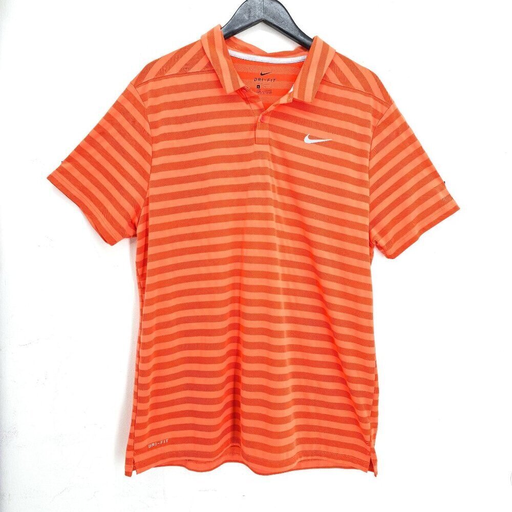 Nike Orange Dri Fit Striped Golf Shirt Men's Size XL